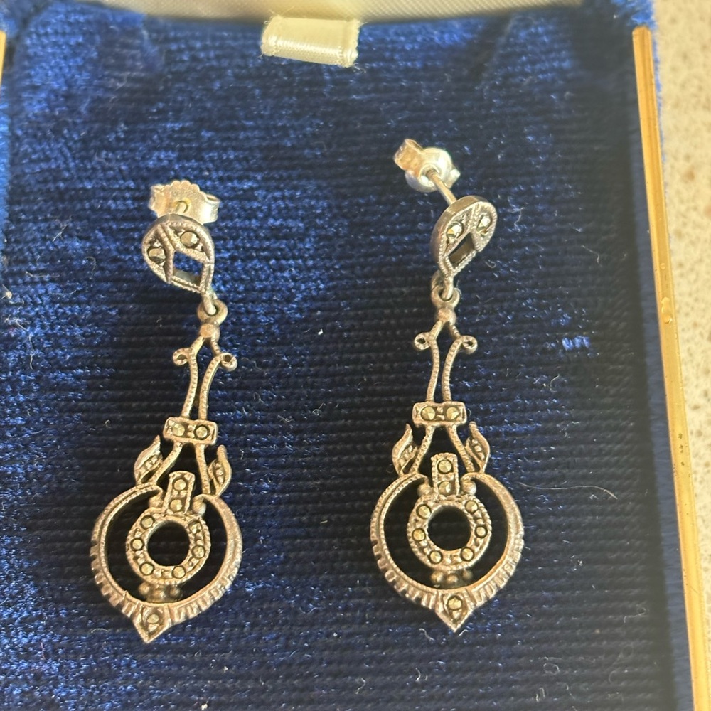 Silver Marcasite Drop Earrings